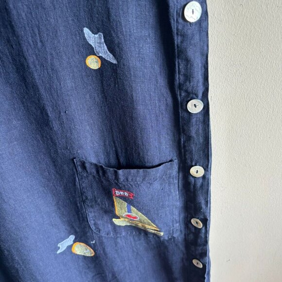 Blue-Eyed Bear Womens 100% Linen Dress Dark Blue Size Large - Picture 7 of 9